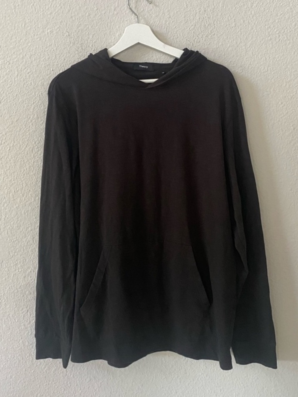 Theory Men's Black Slub Cotton Hoodie Cosmos Slub Pullover Shirt large